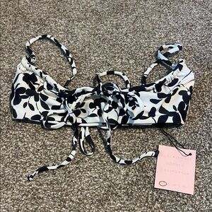 Skatie Black and White Floral Bikini Top
